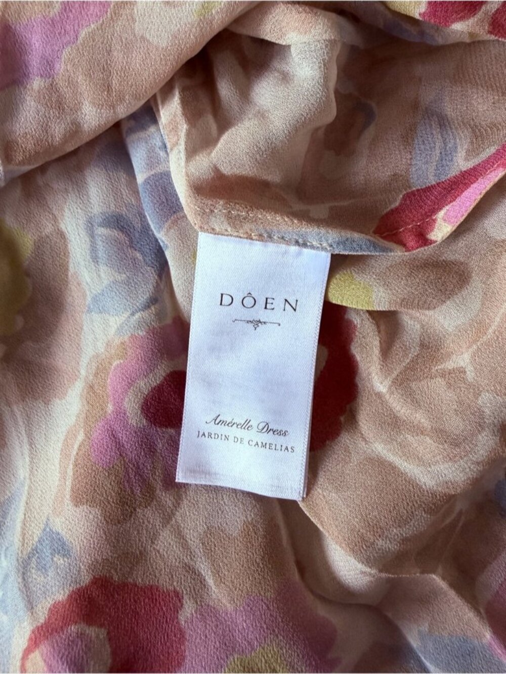 NEW DOEN Amerelle Silk Long Dress Jardin De Camelias Beige Pink Floral US XS - Picture 14 of 16